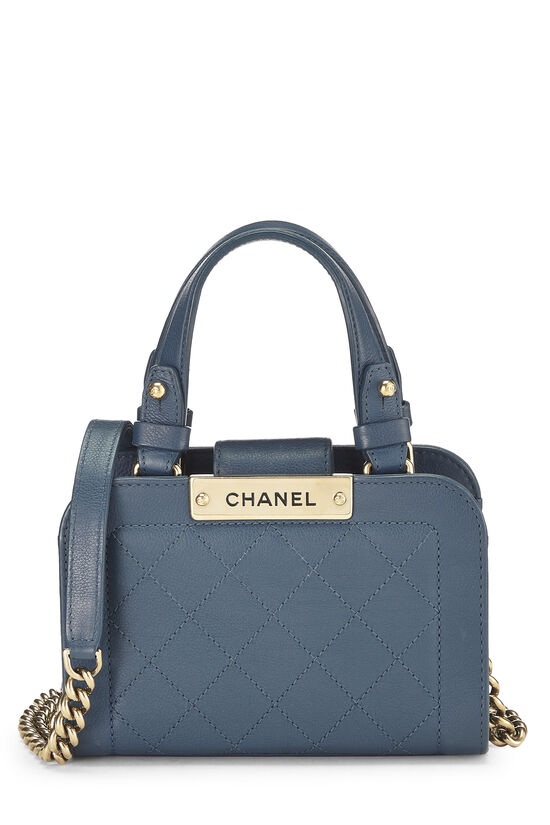 Chanel Blue Calfskin Label Click Shopping Tote Mini Q6B4UX3PB9000