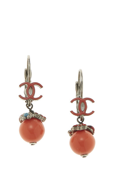 Orange Enamel 'CC' Dangle Earrings Small