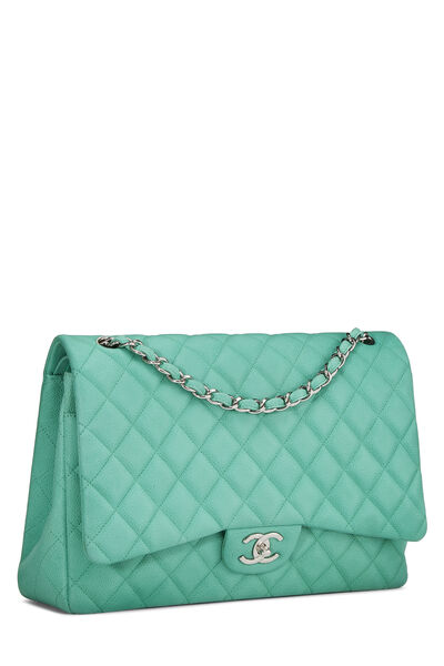 Green Quilted Caviar New Classic Double Flap Maxi, , large