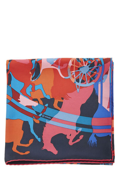 Navy & Multicolor 'Ex Libris en Camouflage' Silk Scarf 90, , large