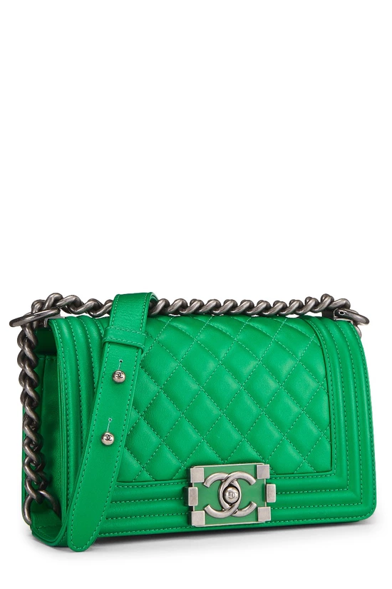 Metallic Green Quilted Leather Boy Small, , large image number 1