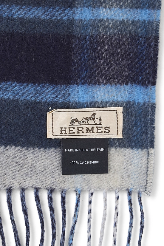 Blue Plaid Monogram Cashmere Scarf, , large image number 1