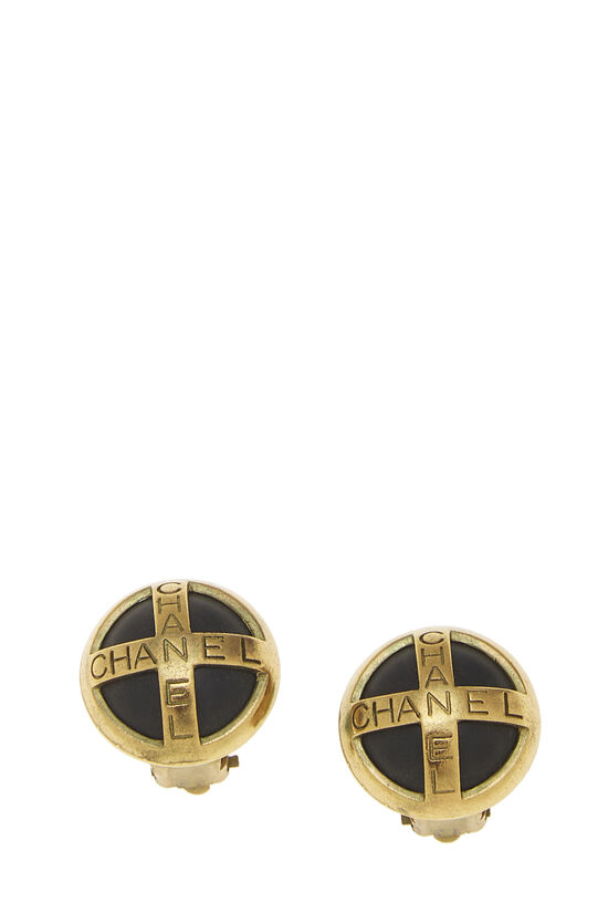Gold & Black Button Earrings, , large image number 0