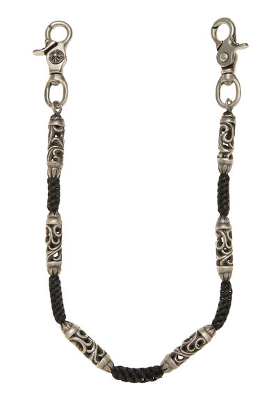 Black Leather & Sterling Silver Roller Wallet Chain, , large