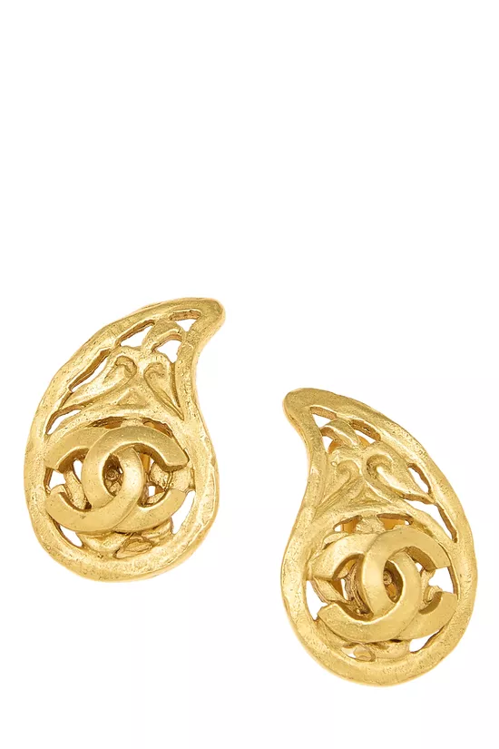Gold Fretwork Paisley Earrings , , large image number 0