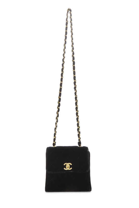 Black Quilted Velvet Shoulder Bag , , large image number 2