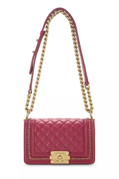 Pink Quilted Lambskin Chain Around Boy Bag Small