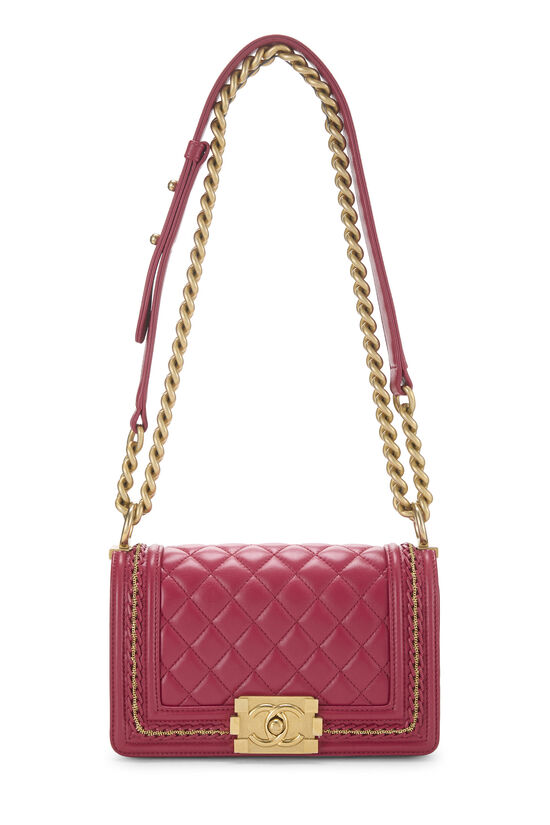 Pink Quilted Lambskin Chain Around Boy Bag Small, , large image number 0
