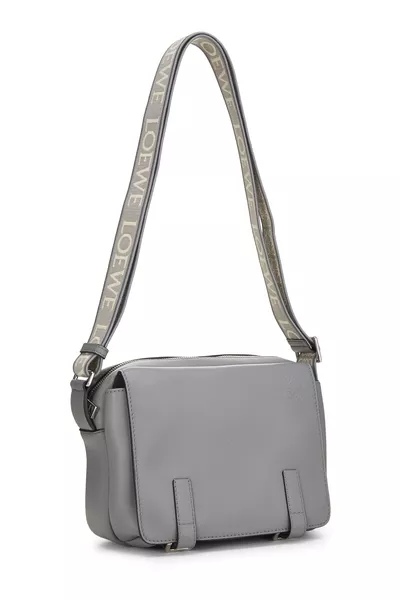 Grey Calfskin Military Messenger XS, , large