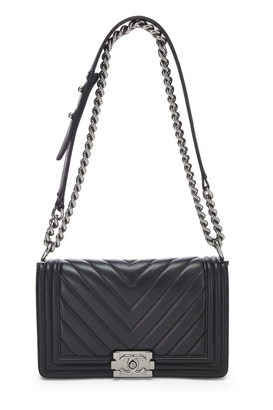 Chanel Black Chevron Calfskin Boy Bag Medium Q6BFOF3PK7003