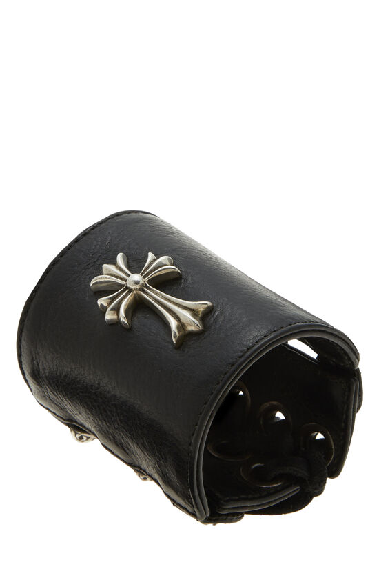 Black Leather Lace-Up Cuff, , large image number 0