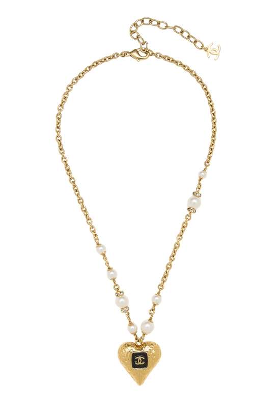 Gold & Black 'CC' Heart Necklace, , large image number 0