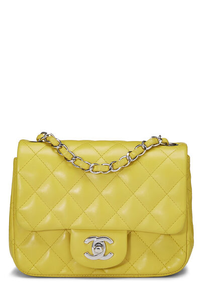 Yellow Quilted Lambskin Classic Square Flap Mini