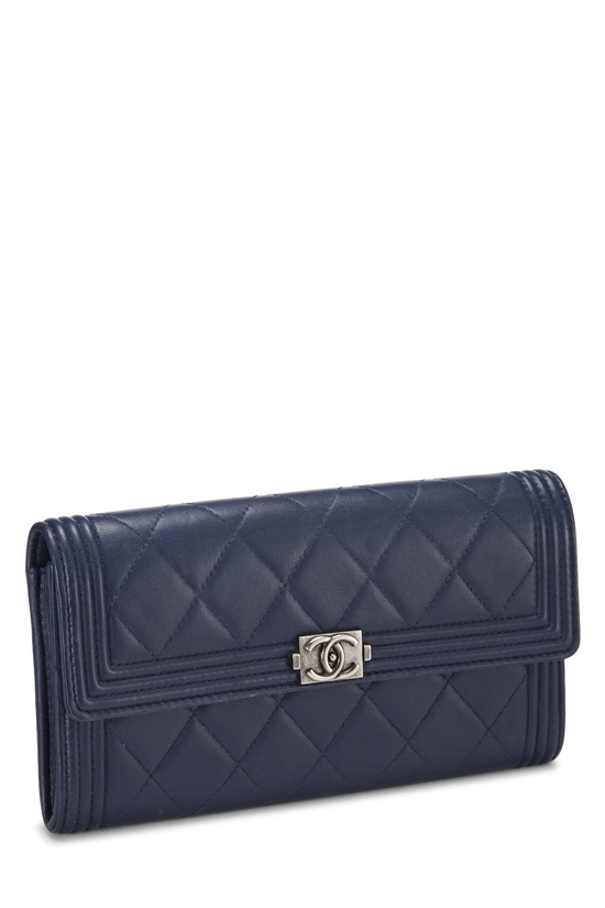 Navy Quilted Lambskin Boy Wallet, , large image number 1