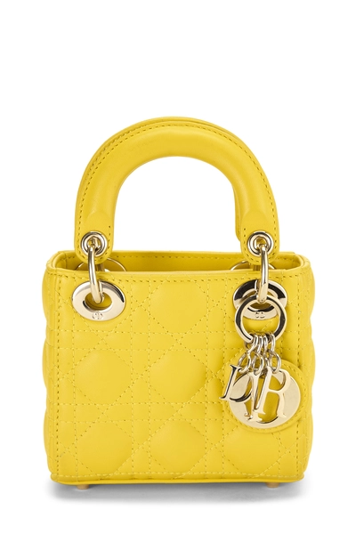 Christian Dior Yellow Lambskin Lady Dior Micro