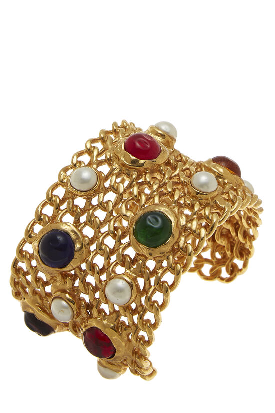 Gold & Multicolor Gripoix Chain Cuff, , large image number 1