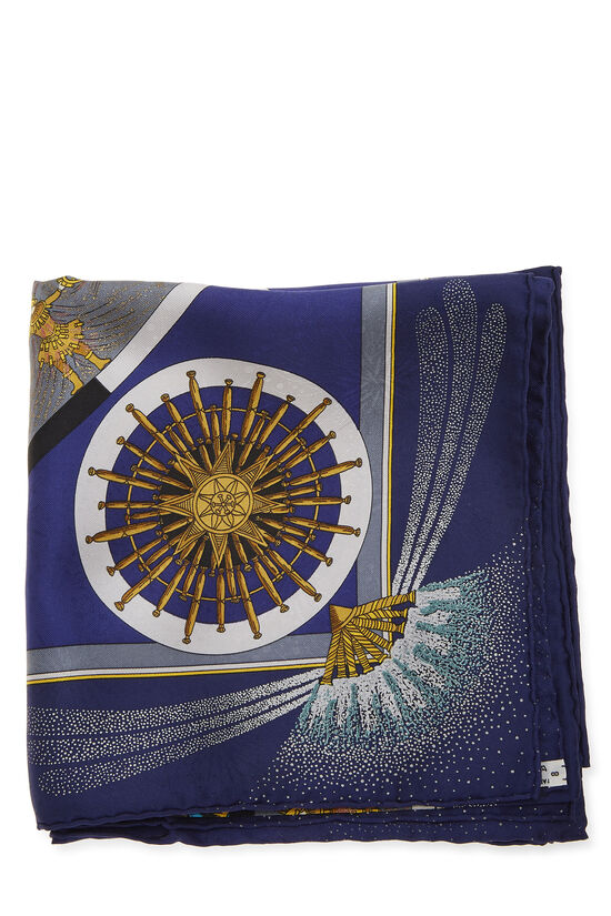 Navy & Multicolor 'Feux d'Artifice' Silk Scarf 90, , large image number 1