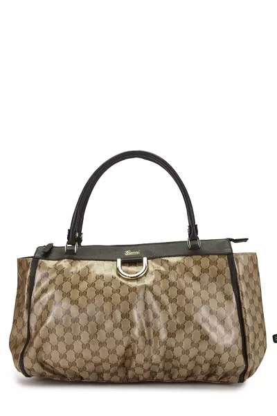 Brown Crystal Canvas D-Ring Abbey Zip Tote