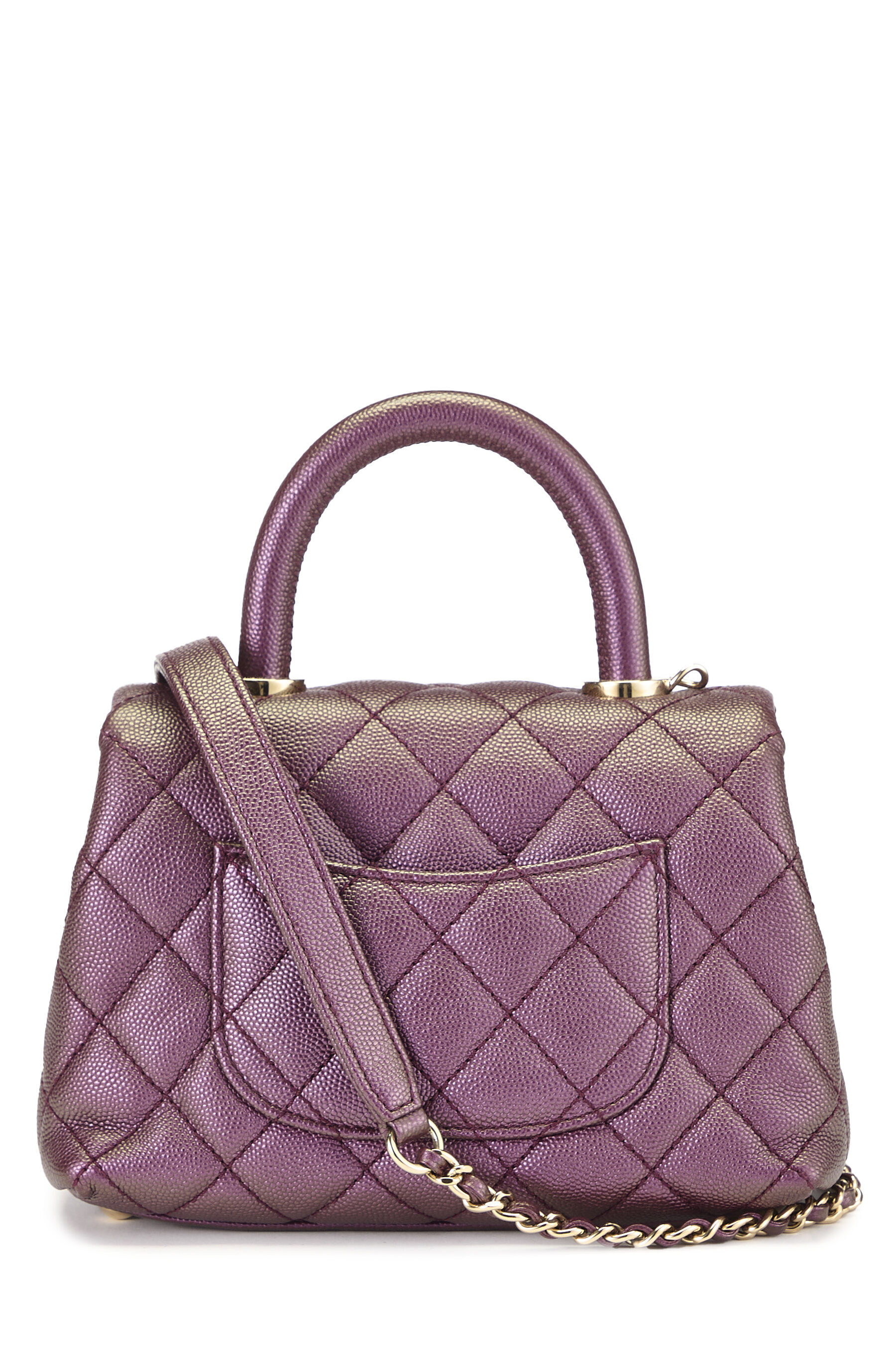 Pre-Owned Iridescent Purple Quilted Caviar Coco Handle Bag Extra
