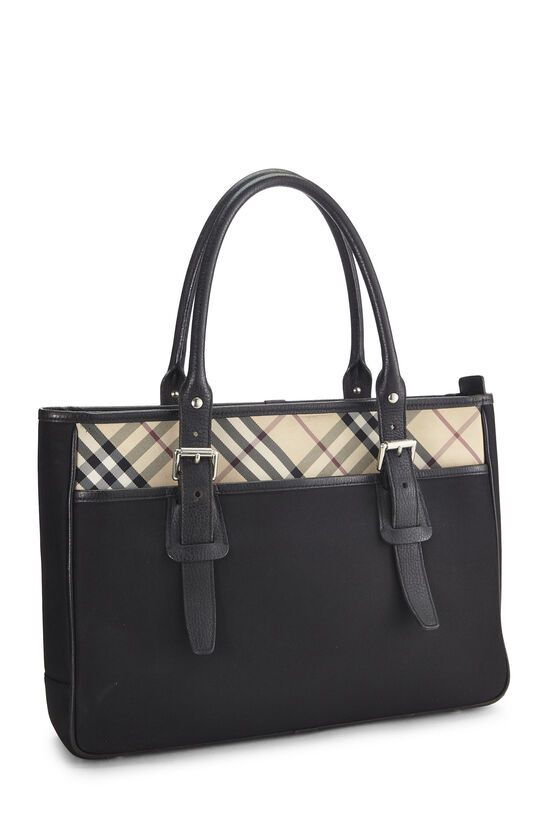 Black Nylon House Check Tote Large, , large image number 1