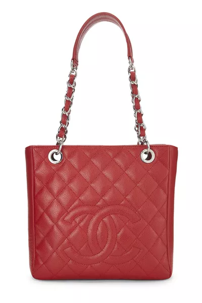 Chanel Red Quilted Caviar Petite Shopping Tote (PST)