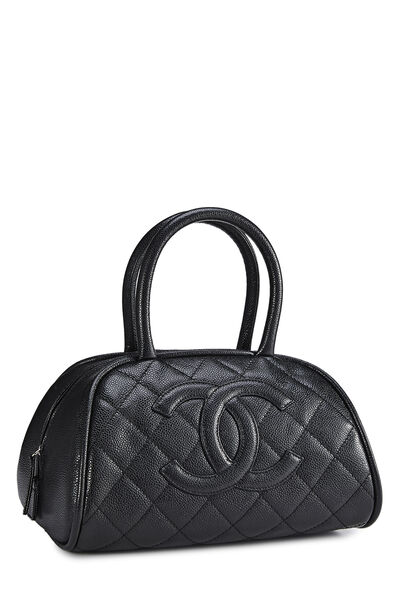 Black Quilted Caviar Bowler Mini, , large