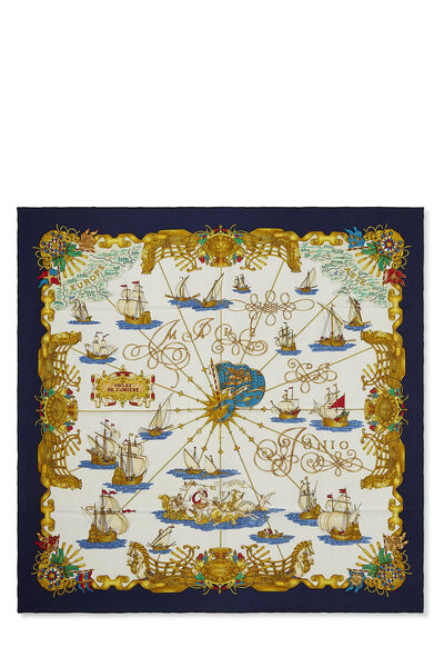 Navy & Multicolor 'Voiles de Lumiere' Silk Scarf 90