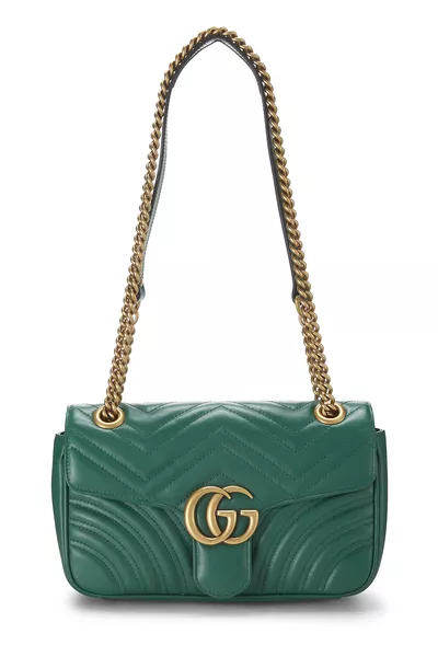 Green Leather GG Marmont Shoulder Bag Small