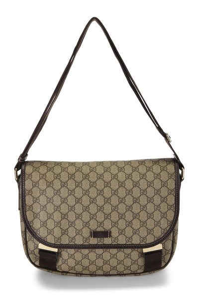 Brown GG Supreme Canvas Buckle Flap Messenger