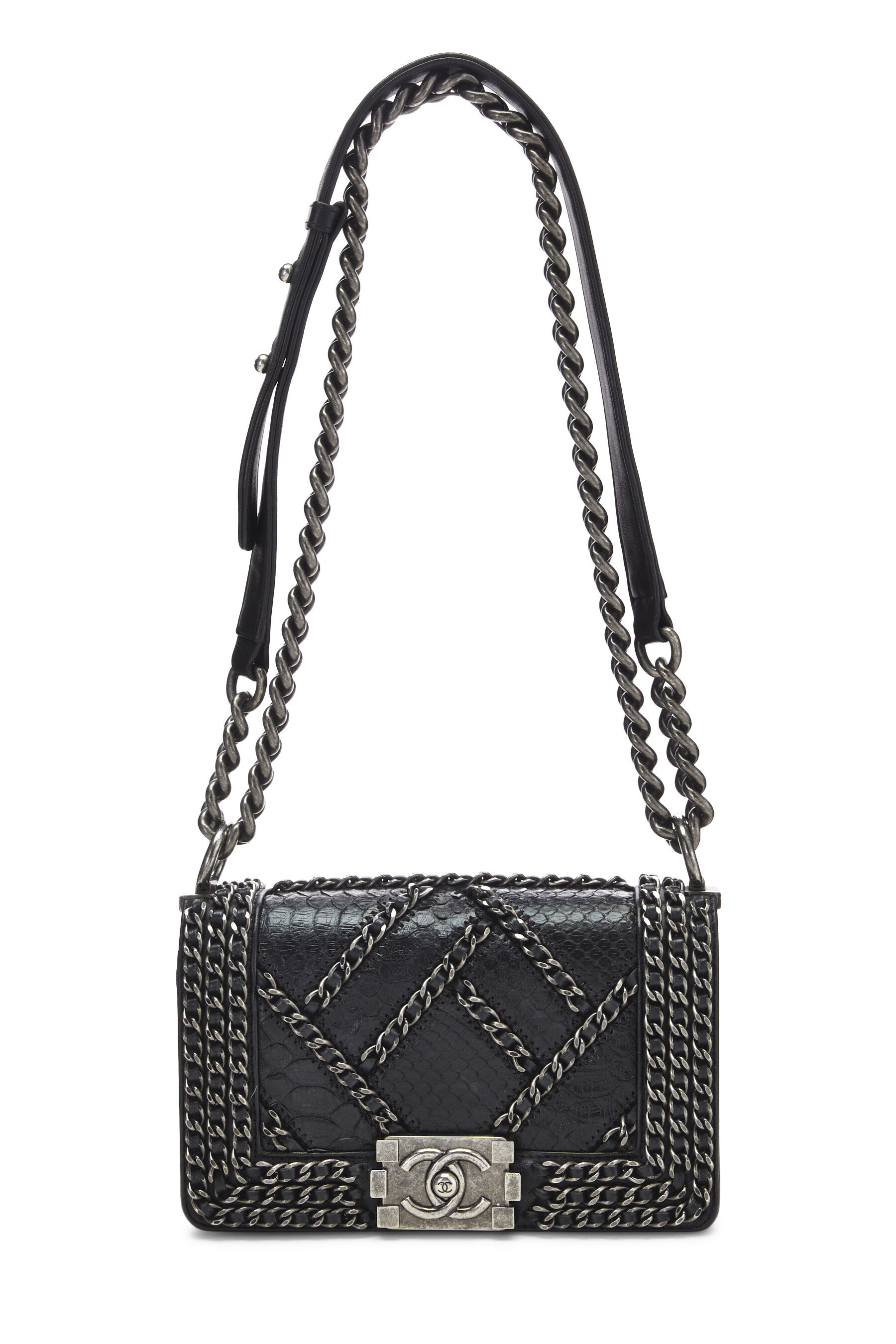 Chanel Black Python Chain Boy Bag Small Q6B2XS2FKH000 | WGACA