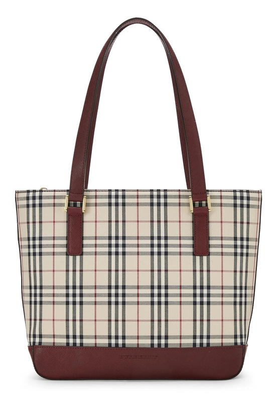 Burgundy House Check Jacquard Shoulder Bag Small, , large image number 0