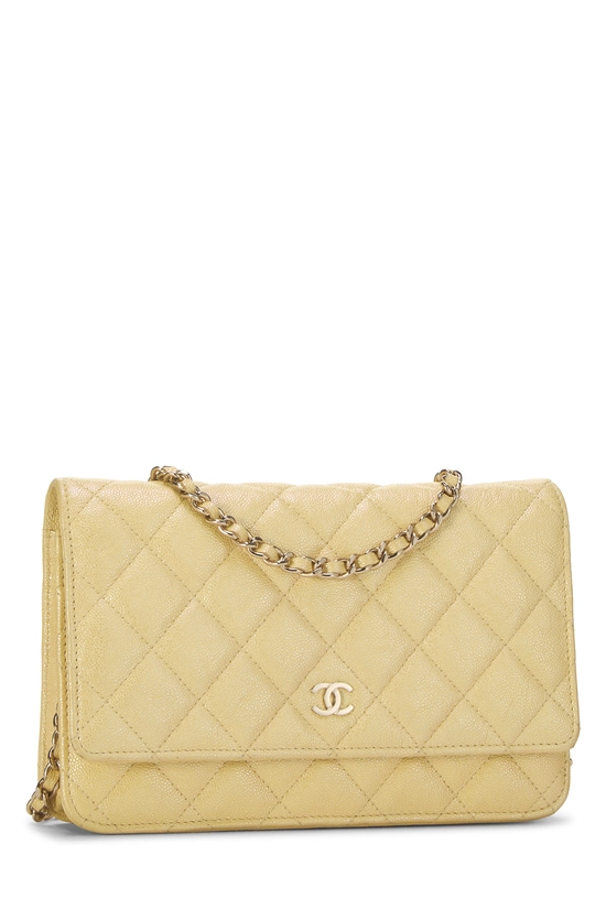 Yellow Iridescent Caviar Classic Quilted Wallet On Chain (WOC), , large image number 1