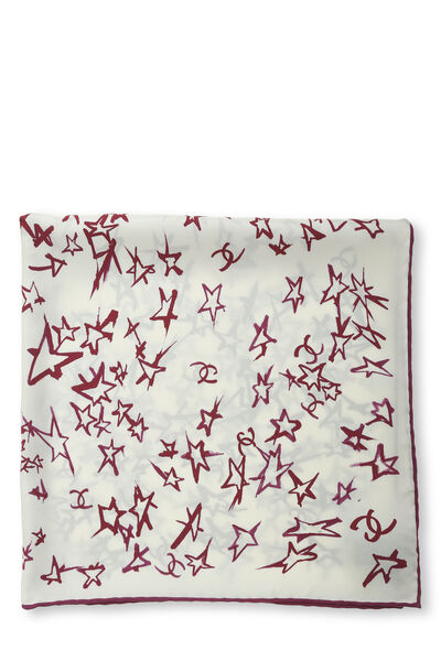 White & Red Star Silk Scarf, , large