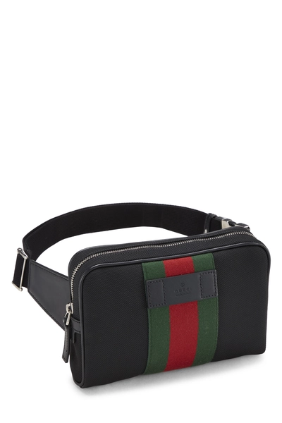 Black Techno Canvas Web Belt Bag, , large
