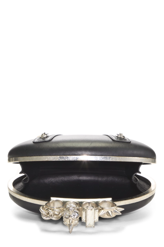 Black Leather Oval Knuckle Clutch, , large image number 5
