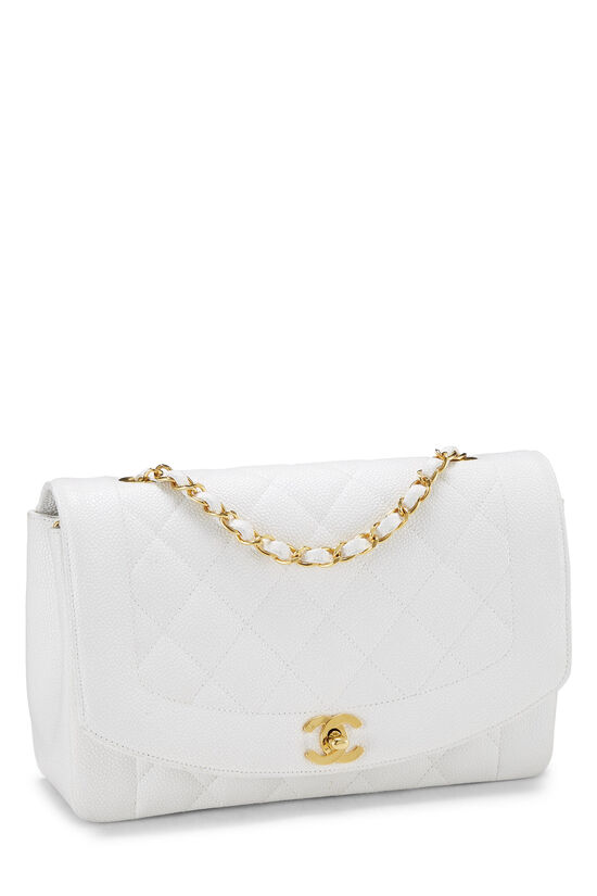 White Quilted Caviar Diana Flap Medium, , large image number 2