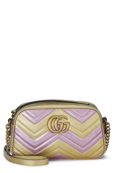 Gold & Pink Chevron Leather Marmont Crossbody Small