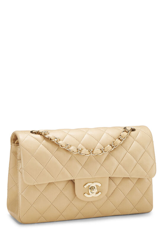 Chanel - Beige Quilted Lambskin Classic Double Flap Small