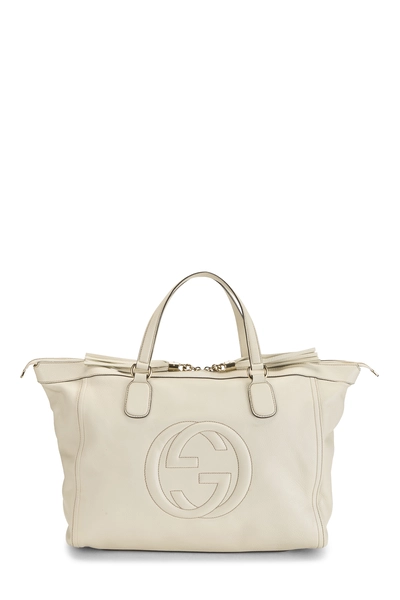 Gucci White Leather Soho Zip Tote