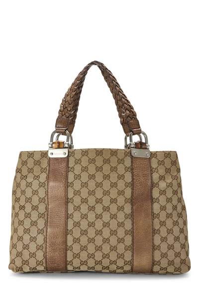 Gucci Brown Original GG Canvas Bamboo Bar Tote Large