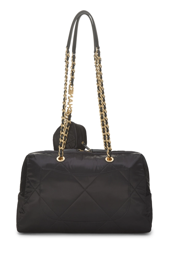 Black Satin Bowling Flap Bag, , large image number 3