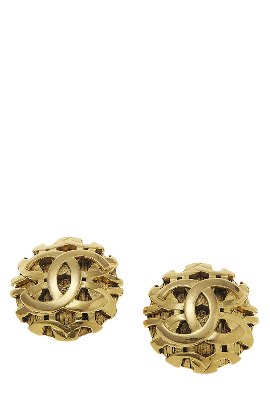 Gold Woven 'CC' Round Earrings, , large image number 1