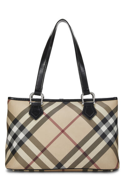 Beige Nova Check Coated Canvas Regent Tote Small