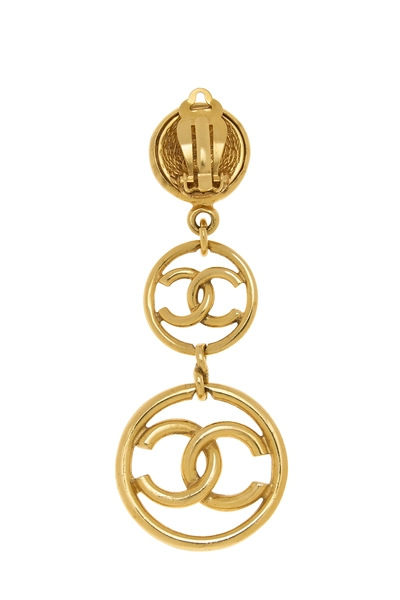 Gold 'CC' Circle Dangle Earrings, , large
