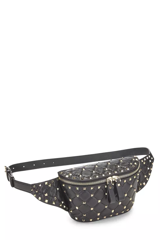 Black Leather Rockstud Belt Bag, , large image number 1