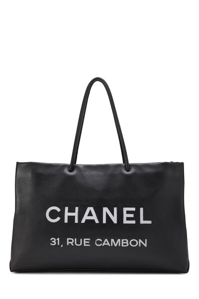 Black Leather Essential Rue Cambon Shopping Tote Large