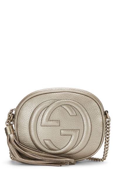 Metallic Gold Leather Soho Round Chain Crossbody Mini