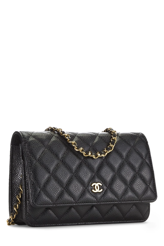 Black Quilted Caviar Classic Wallet on Chain (WOC), , large image number 1