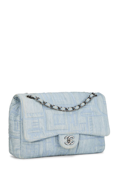 Blue Denim Embroidered Perfume Bottle Half Flap Jumbo, , large