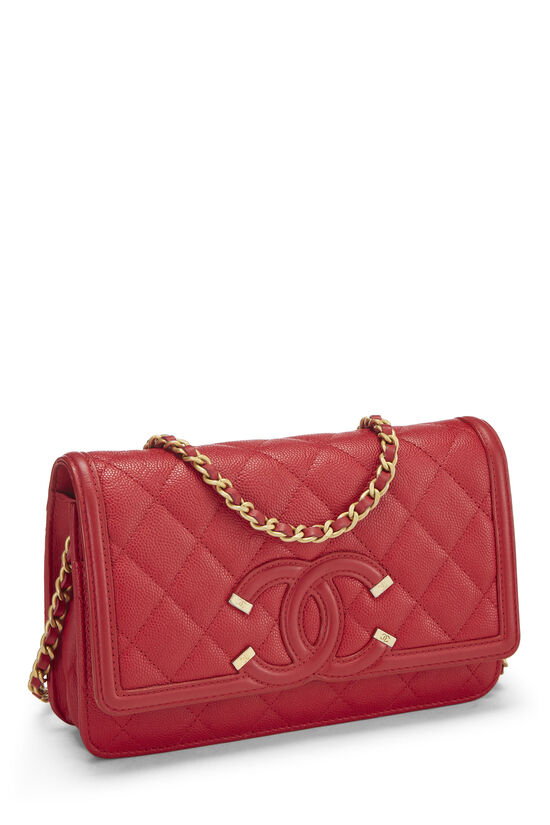 Red Quilted Caviar Leather Filigree CC Wallet on Chain (WOC), , large image number 2